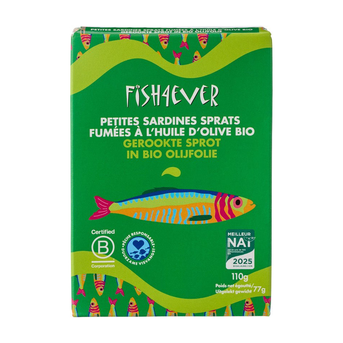 Șprot afumat în ulei de măsline ecologic Fish4Ever, 110 g