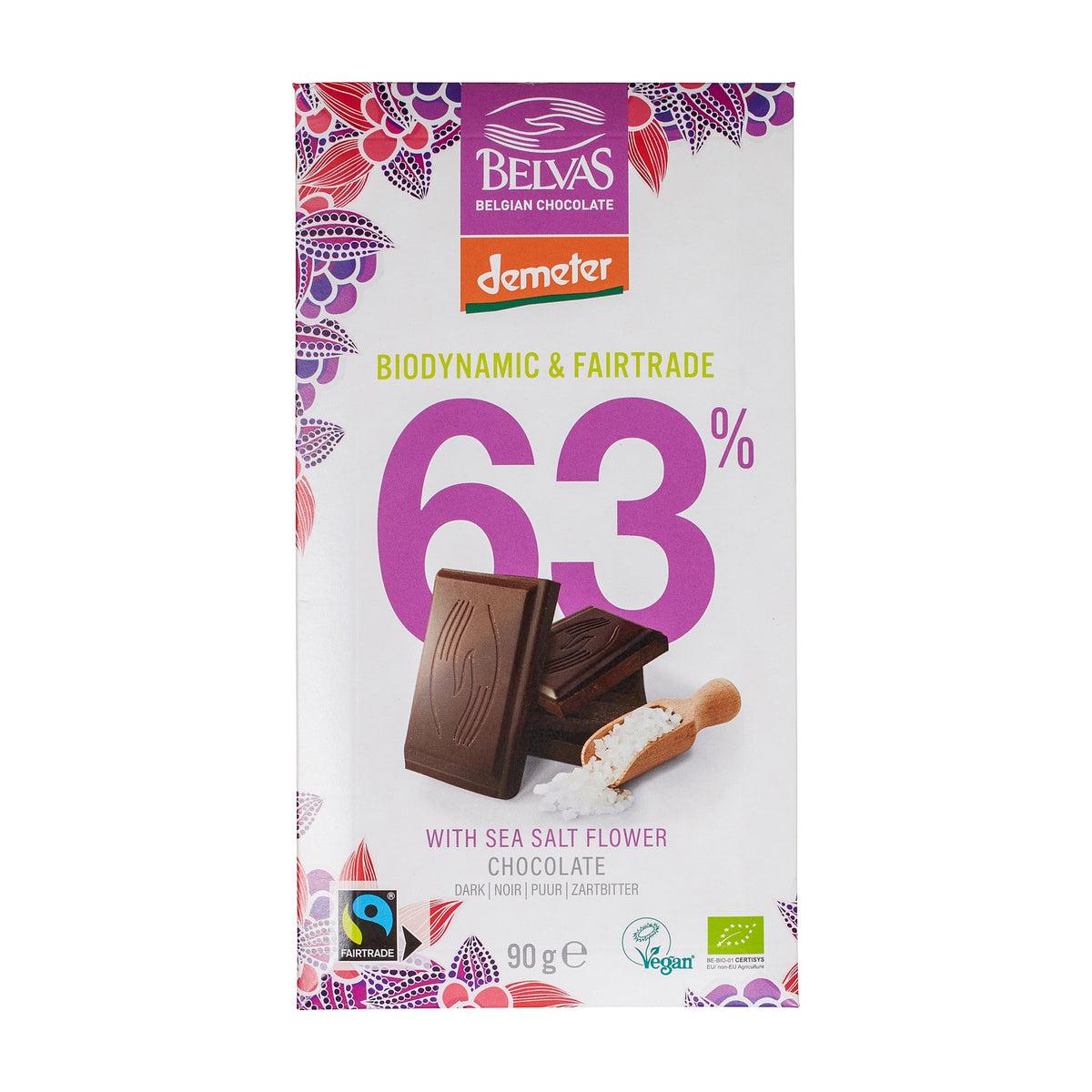 Ciocolată Neagră 63% cu Sare de Mare ECO, 90g