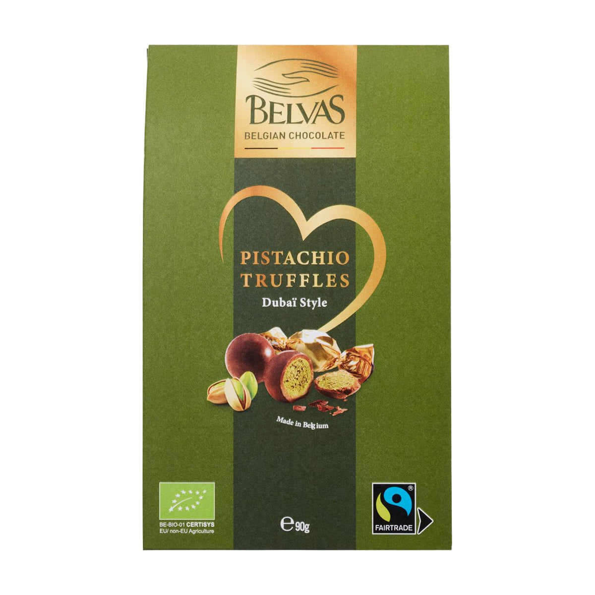 Trufe Belgiene de Ciocolată cu Fistic ECO, 90g