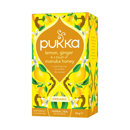 Ceai Pukka Lemon, Ginger & Manuka Honey ECO, 20 de pliculețe, 34 g