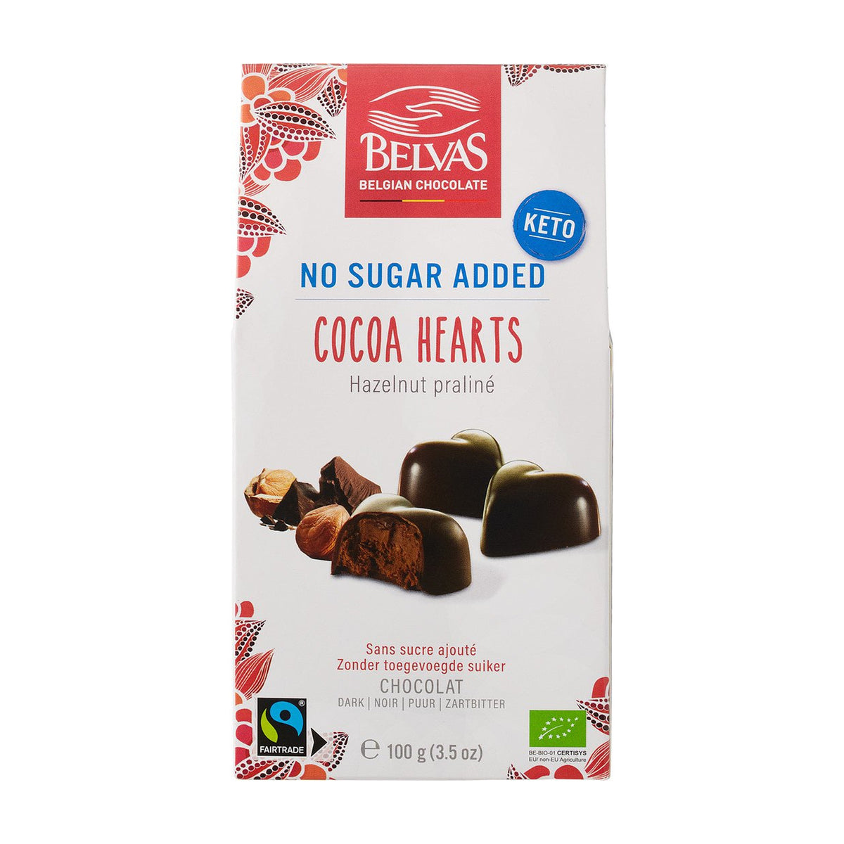Inimi de Ciocolată Neagră cu Praliné de Alune, fără Zahăr ECO, 100g