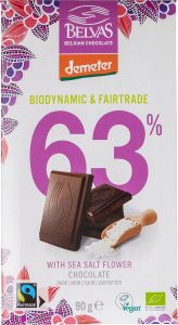Ciocolată Neagră 63% cu Sare de Mare ECO & Demeter, Belvas – 90g