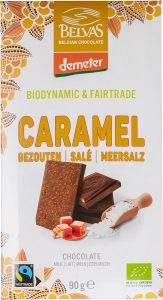 Ciocolată cu Lapte, Caramel Sărat și Sare de Mare ECO & Demeter, Belvas – 90g