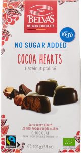Inimi de Ciocolată Neagră cu Praliné de Alune, fără Zahăr ECO, Belvas – 100g