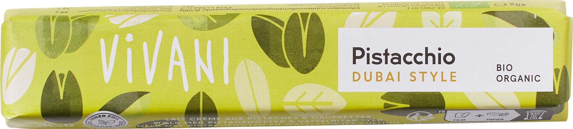 Ciocolată cu Lapte Pistacchio Dubai Style ECO, Vivani – 40g