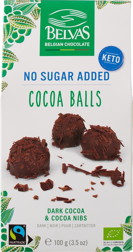 Bile de Ciocolată Neagră Keto cu Alune și Nibs, fără Zahăr Adăugat ECO, Belvas – 100g